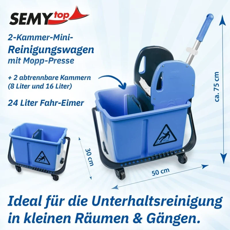SemyTop Reinigungswagen mit Mopppresse, 24 Liter, zwei Kammern