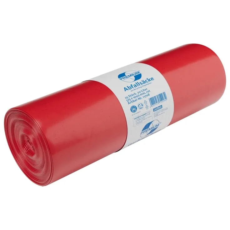 DEISS PREMIUM Abfallsack 70 Liter rot, ca. 1320 g/Rolle, Typ 100