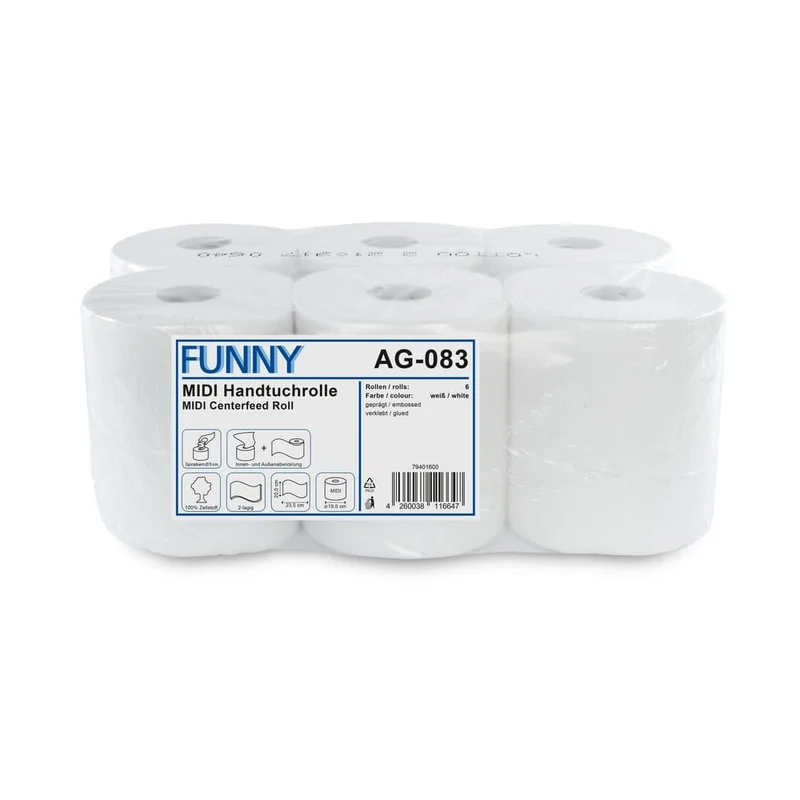 Funny MIDI Handtuchrolle 2-lagig, Zellstoff weiß, 20 x 23,5 cm, Ø 19 cm