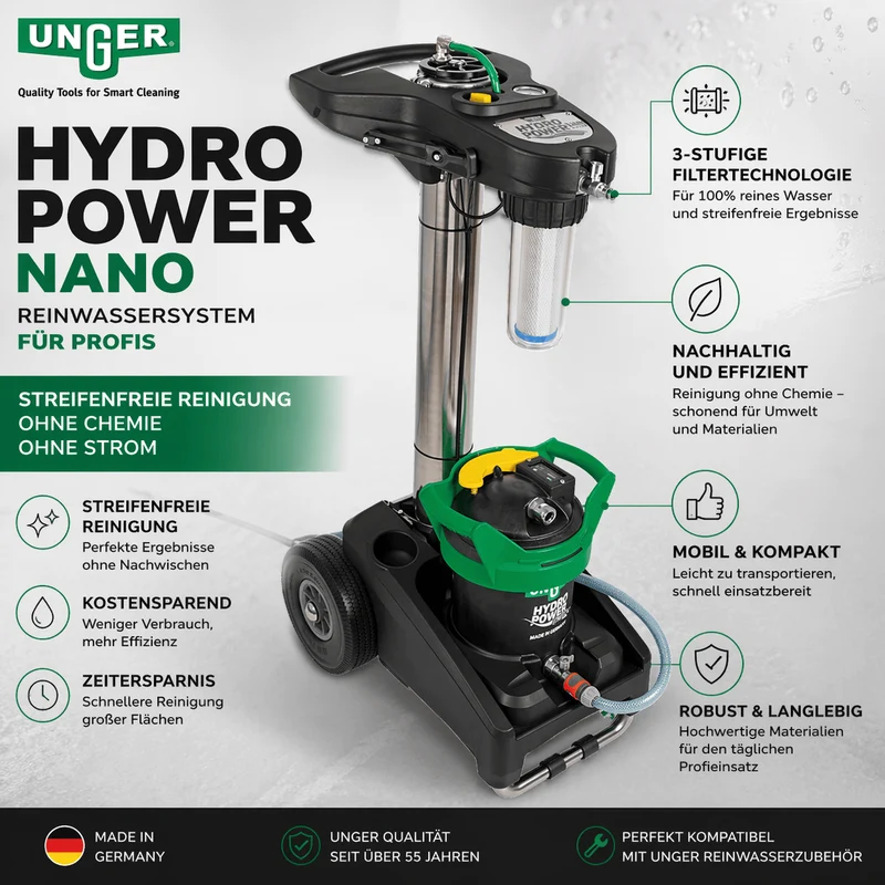 UNGER HydroPower Nano Reinwassersystem für die Glasreinigung