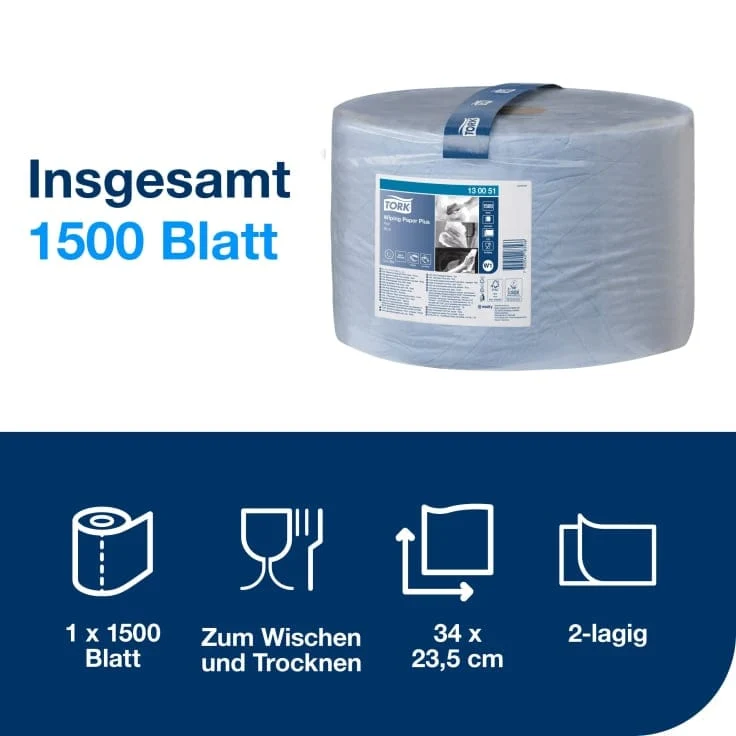 Tork Starke Mehrzweck-Papierwischtücher W1 blau, 2-lagig, 510 m