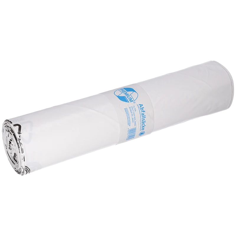 DEISS PREMIUM Abfallsack 120 L – Typ 60, Weiß, 700×1100 mm, 100% Recycling-LDPE