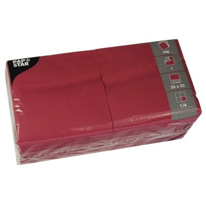 Papstar Servietten, 33 x 33 cm, 1-lagig, 1/4 Falz bordeaux