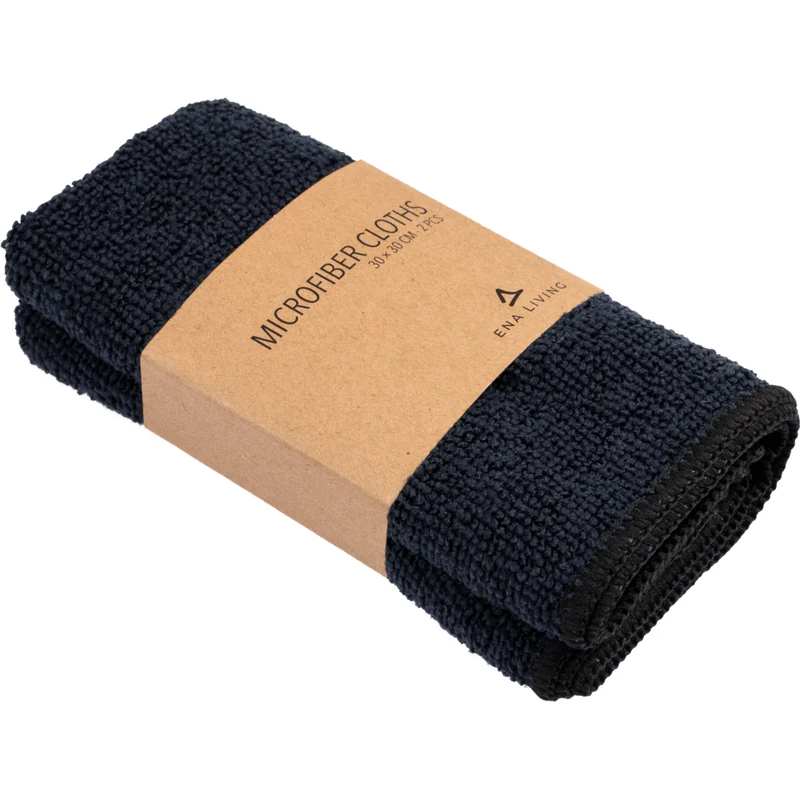 ENA Living Mikrofasertuch im 2'er Set, 30x30 cm, Schwarz | Packung (2 Stück)