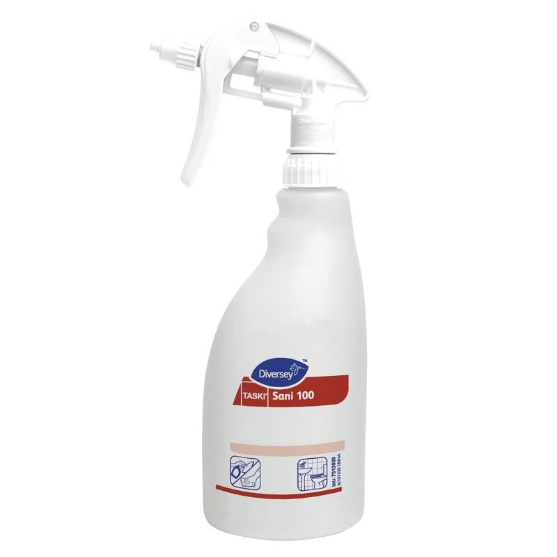 Triggersprayflasche Sani 100, Nachfüllflasche Sani 100, roter Trigger (0,5L) | Karton (5 Flaschen)