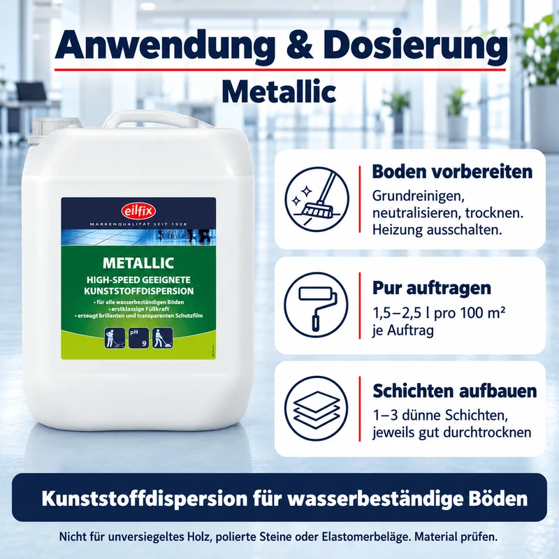 EILFIX Metallic Fußbodendispersion – High-Speed geeignet, 10 L, brillanter Schutzfilm