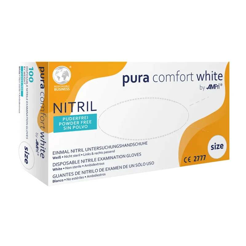 AMPri Puracomfort WHITE Nitrilhandschuhe, Weiß | Box (100 Stück)