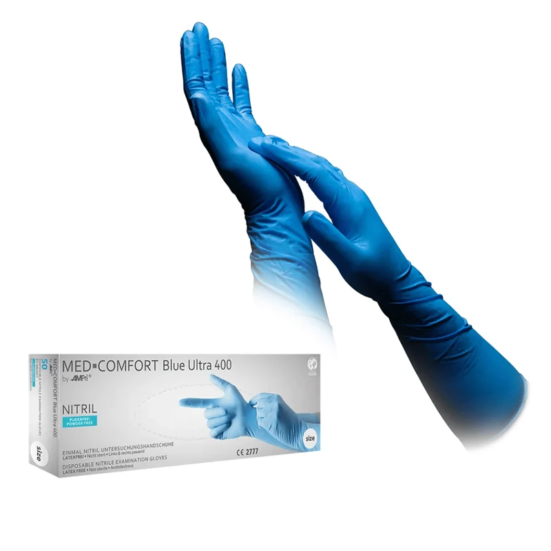 AMPri MED-COMFORT BLUE ULTRA 400 Nitrilhandschuhe extra lang, Blau