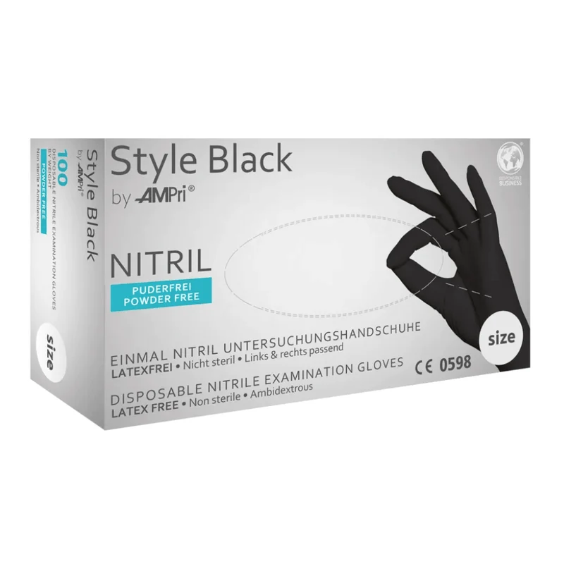 AMPri STYLE BLACK Nitrilhandschuhe puderfrei by MED-COMFORT, Schwarz