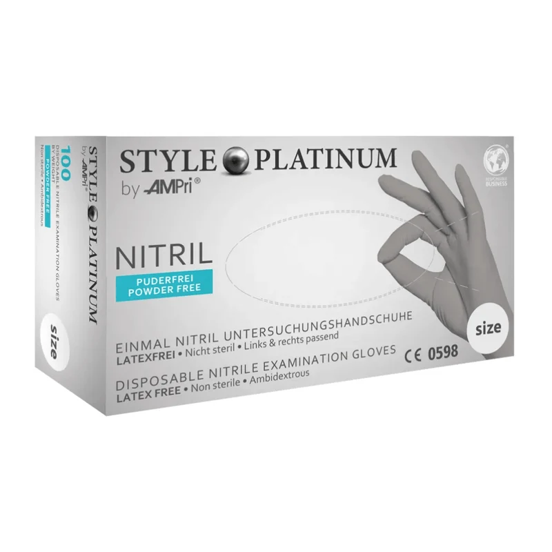 AMPri STYLE PLATINUM Nitrilhandschuhe puderfrei by MED-COMFORT, Silbergrau