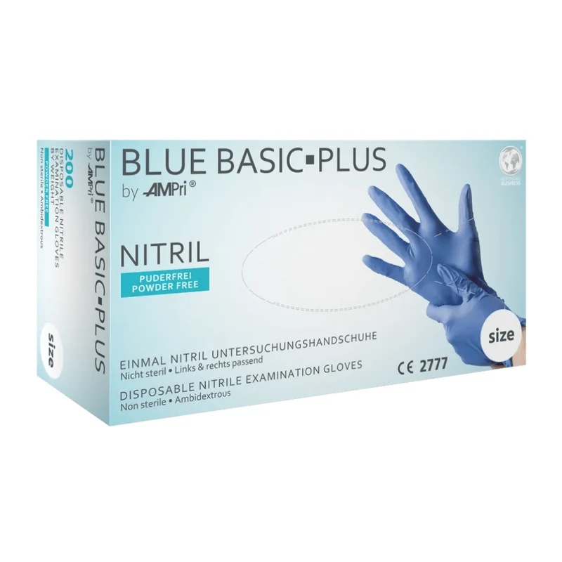 AMPri BASIC-PLUS Nitrilhandschuhe puderfrei, verschiedene Farben | Box (200 Stück)