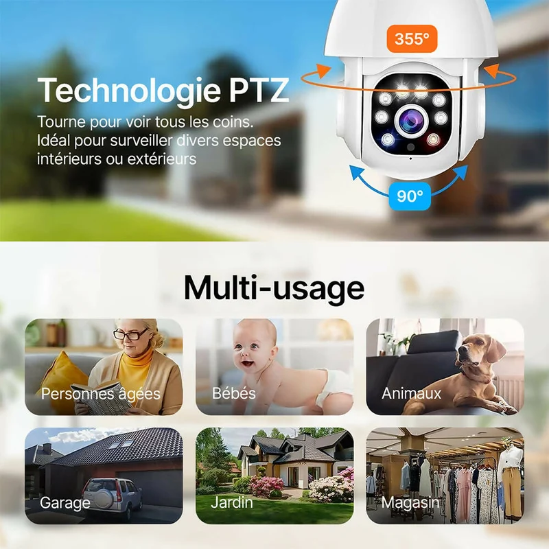 Caméra de surveillance extérieure 2K / Alimentée par câble / Caméra Wi-Fi étanche avec audio bidirectionnel / Surveillance extérieure avec vision nocturne et capteur de mouvement