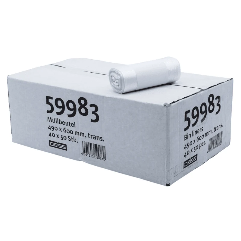 DEISS Müllbeutel aus HDPE, 59983, transparent - 30 Liter