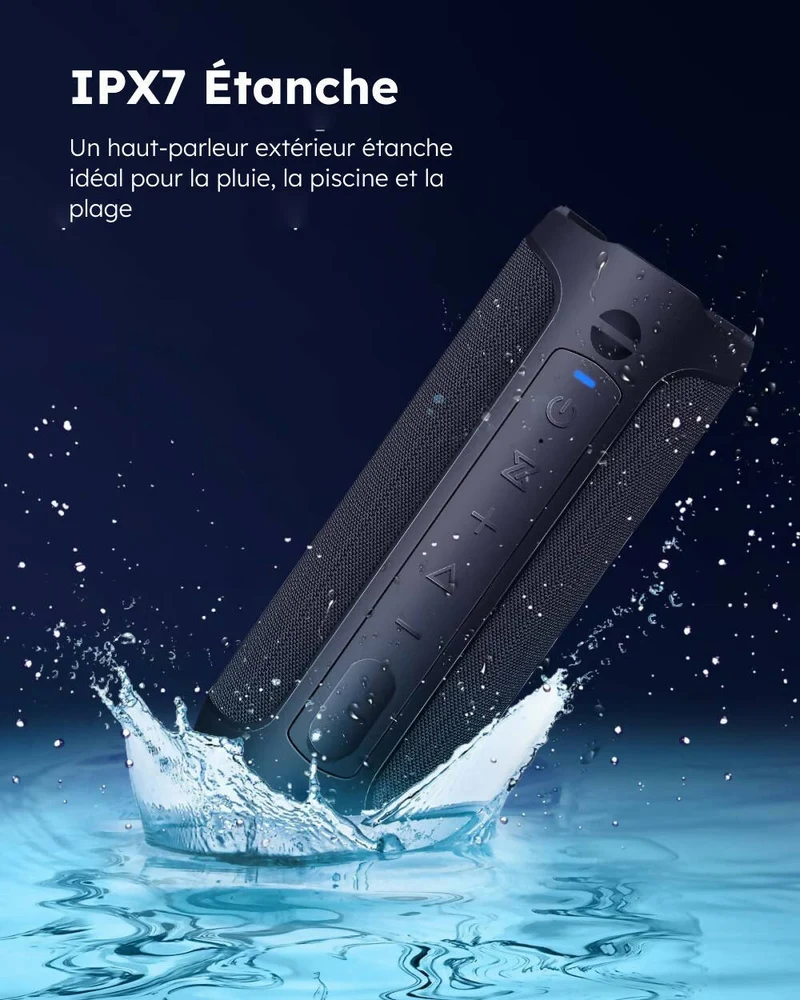 Haut-parleur Bluetooth 5.0 portable / Son stéréo puissant 360° / Basses profondes / Étanche IPX7 / Fonction mains libres / Lumière LED / Autonomie de 24H
