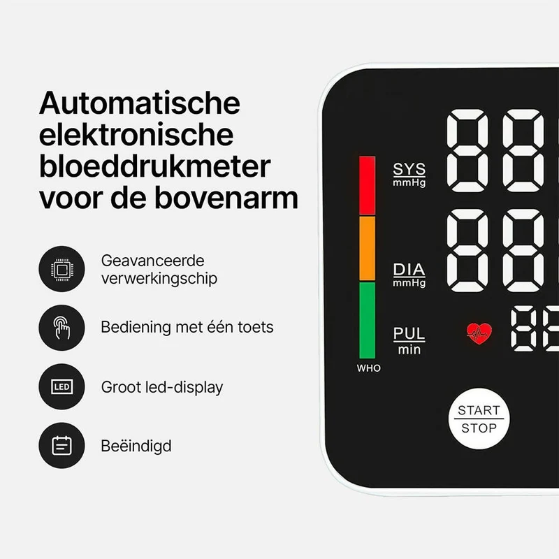 Zeer nauwkeurige bovenarm bloeddrukmeter / meten via bovenarm / detectie van hartritmestoornissen / met slimme geheugenfunctie voor thuisgebruik (bloeddrukmeter)