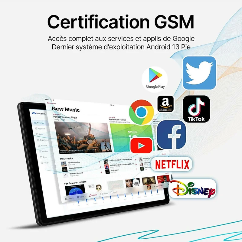 Tablette performante avec housse de protection GRATUITE / Processeur Octa-Core 2.0GHz / 6GB RAM / Mémoire 128GB (extensible jusqu'à 1TB) / WiFi 2.4G/5G, Bluetooth 5.0 / Android 13 / Double caméras