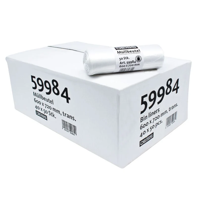 DEISS HDPE Müllbeutel 60 Liter, 59984, transparent