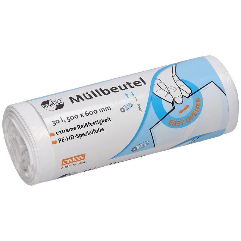 DEISS Müllbeutel 500x600 mm aus HDPE 30 Liter | Rolle (50 Beutel)