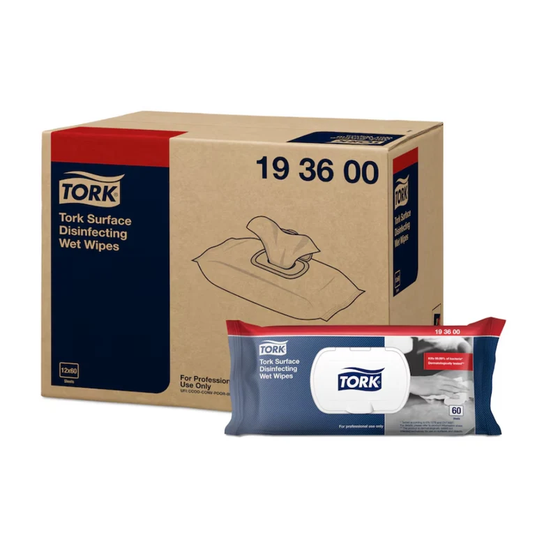 Tork 193600 feuchte Desinfektionstücher für Oberflächen Premium W20 | Karton (12 Packungen)
