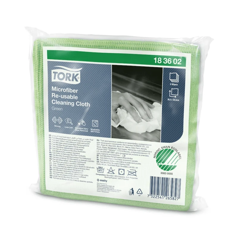 Tork Mikrofaser wiederverwendbare Reinigungstücher, verschiedene Farben | Karton (8 Packungen)