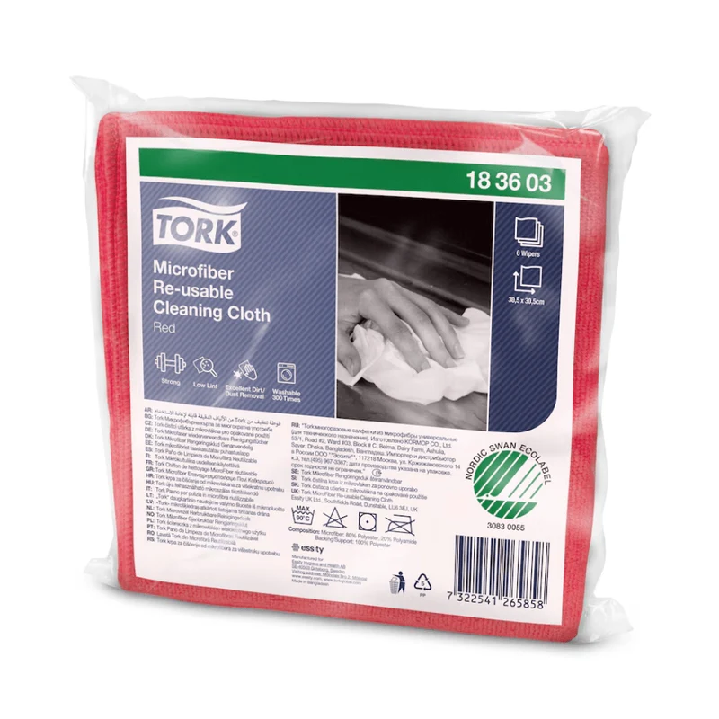 Tork Mikrofaser wiederverwendbare Reinigungstücher, verschiedene Farben | Karton (8 Packungen)