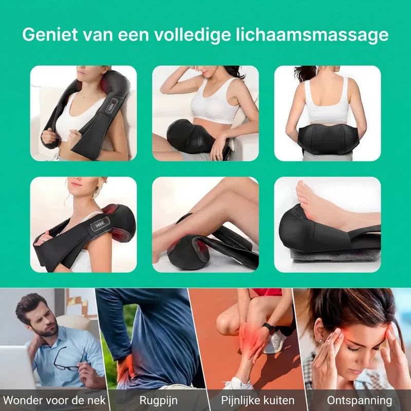 Nekmassageapparaat met warmtefunctie voor nek, schouders & rug / Elektrische diepe weefselmassage / 3 instelbare snelheden / Geschikt voor thuis, kantoor & auto