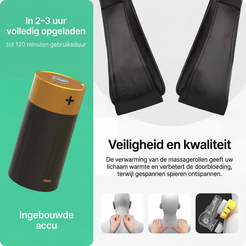 Nekmassageapparaat met warmtefunctie voor nek, schouders & rug / Elektrische diepe weefselmassage / 3 instelbare snelheden / Geschikt voor thuis, kantoor & auto