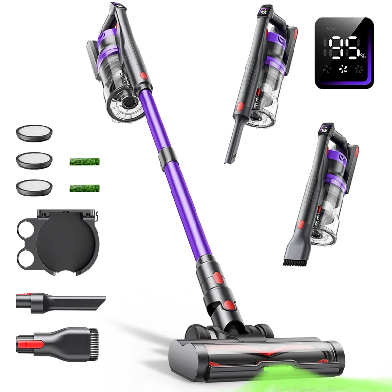 Cordless Vacuum Cleaner 600W 50KPA Powerful Suction 65 Mins Stick Handheld Vacuum Cleaners Green LED Anti-Tangle Brush Aromatherapy 1.8L Dust Cup One-Touch Empty for Carpet/Hardwood/Pet Hair/Car/Stair