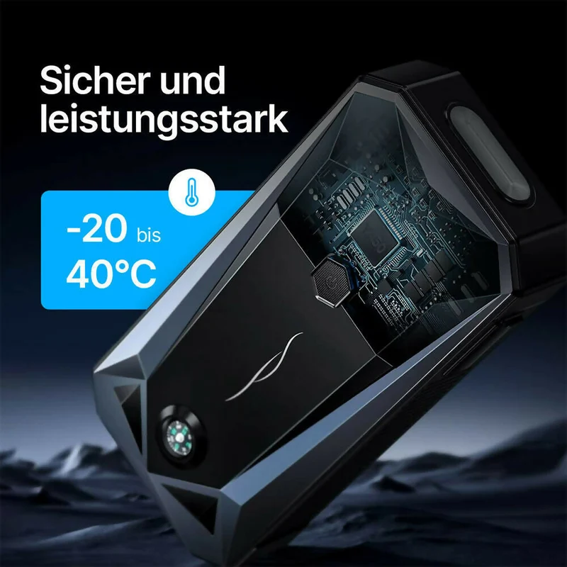 Starthilfe Powerbank / 6000 A Spitzenstrom / Für alle Fahrzeugtypen / Inkl. Taschenlampe & Kompass / 2 USB-Ausgänge / Mit Explosions- & Verpolungsschutz